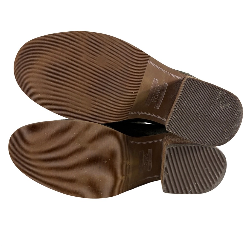 TOMS Marina Olive Green Suede Ankle Boots Womens 6 Stacked Block Heel Booties - Picture 5 of 8